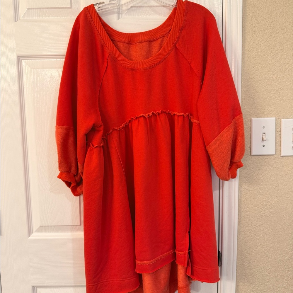 Bright Red Long Sleeve Oversized Dress